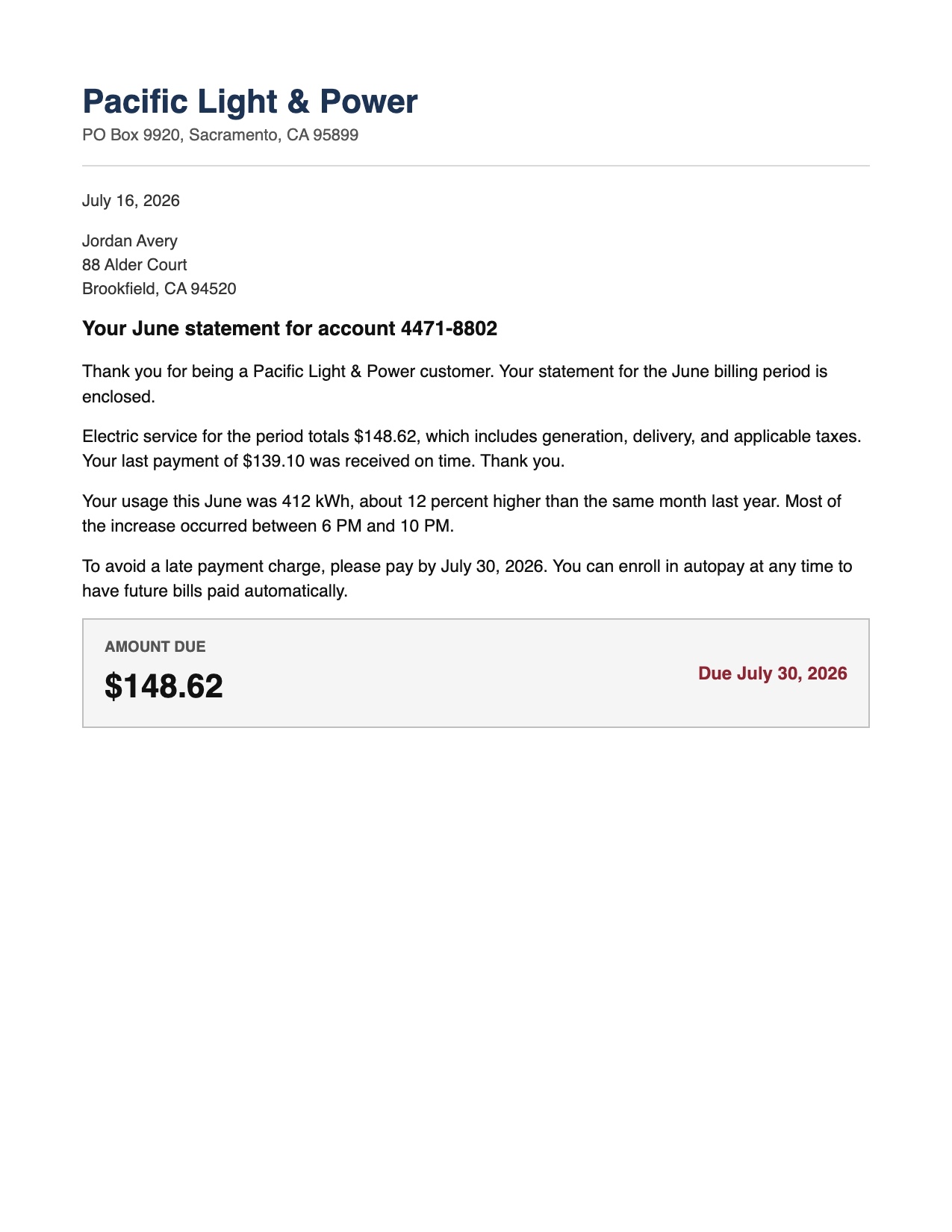A utility bill with an amount due and a due date, the kind of paper an app should track for you